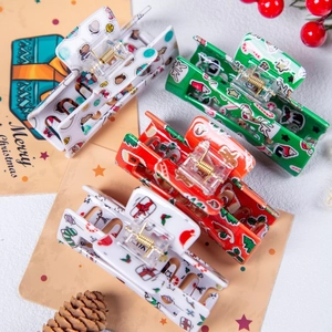 Pinces à cheveux de Noël avec motifs festifs de rennes et sapins en acrylique