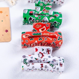 Lot de 3 pinces à cheveux de Noël avec motifs de rennes en rouge, vert et blanc