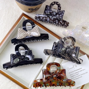 Pinza per Capelli a Fiocco in Acetato per Donna Elegante Dolce Retro Tartarugato Pois Marmorei Clip a Squalo Accessorio