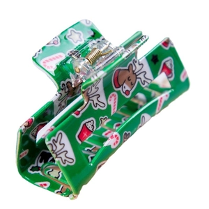 Pince à cheveux de Noël avec motifs de rennes et sucres d'orge en vert foncé