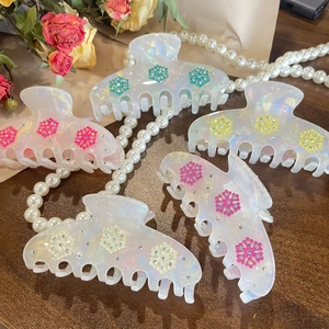 Christmas Snowflake Rhinestone Hair Claw Clip For Women Pearlescent Acrylic Shark Clip Elegant Party Hair Accessories