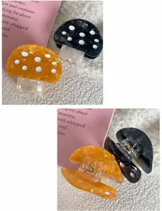 Détails de pinces à cheveux champignon à pois blancs avec mécanisme à ressort métallique