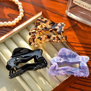 French Vintage Acetate Hollow Star Hair Claw Clip With Rhinestone Elegant Marbled Shark Clip Hair Accessory For Women