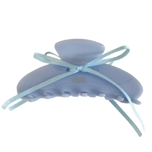 Blue ballet style acetate hair claw clip with ribbon bow for women's hairstyles