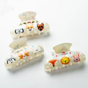 Cartoon Animal Print Pearlescent Hair Claw Clip Cute Dog Rabbit Fox Pattern Acetate Shark Clip Large Hair Grab For Women