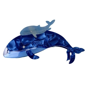 Pince à cheveux baleine créative en acétate avec strass et tons bleus océaniques élégants