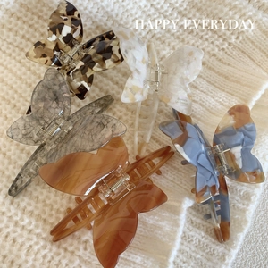French Acetate Butterfly Wing Hair Claw Clip Marble Tortoiseshell Texture Large Shark Clip Elegant Women Hair Accessories