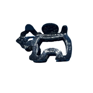 Hollow dog shaped acetate hair claw clip with dark blue floral marble pattern texture