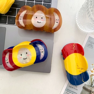Pinzas Para El Cabello Grandes De Acetato Con Patrón De Cara Sonriente Bloques De Colores Coloridos Pinzas Para El Cabello Accesorios Para El Cabello De Mujer