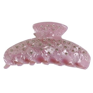 Pince à cheveux en acétate avec strass brillants et motif marbre rose pour femme