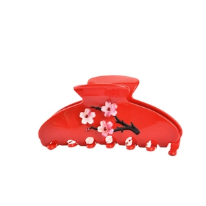Pince à cheveux fleur de prunier rouge élégante avec fleurs et strass étincelants