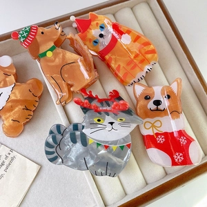Cute Christmas cartoon animal hair claws made of high-quality acetate with pearly finish
