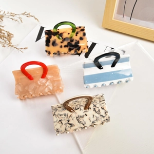 Women Acetate Mini Handbag Shape Hair Claw Clip Elegant Marble Leopard Stripe Hair Accessory For Hair Styling Girls