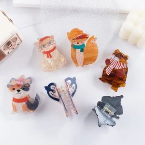 Niedliches Haarklammern-Set mit Cartoon-Tieren wie Katze und Fuchs aus Acetat-Material