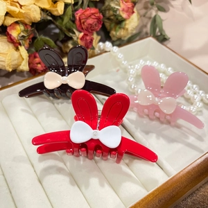 Acetate Rabbit Ears Bowknot Hair Claw Clip With Artificial Pearl Sweet Fashion Hair Accessories For Women Daily Party Hair Clip
