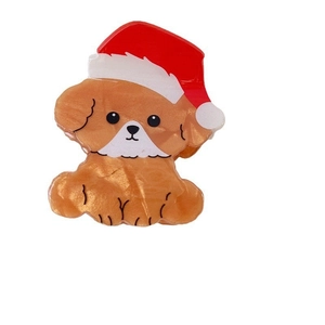 Cute cartoon reindeer hair claw clip with Christmas hat in pearlescent golden brown finish