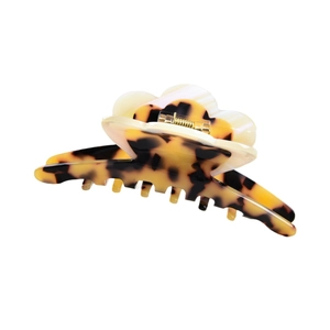 Floral tortoiseshell acetate hair claw clip with vintage cloud-like cream petal design