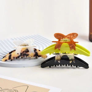 Elegant large butterfly acetate hair claw set in tortoiseshell and lemon green colors