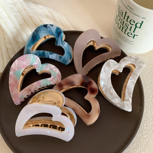 Acetate Heart Shaped Hair Claw Clip Marble Pattern Hollow Shark Clip Fashion Alloy Frame Hair Accessories For Women
