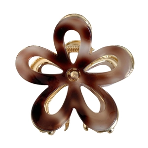 Elegant tortoise shell flower hair claw clip with gold metal spring for women