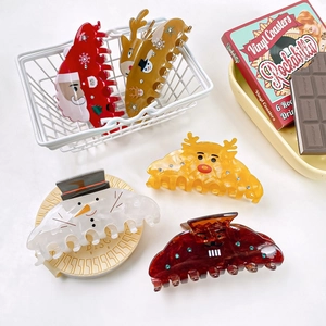 Christmas Theme Hair Claw Clip For Women Kids Cute Snowman Elk Santa Claus Rhinestone PVC Large Shark Clip Hair Accessories