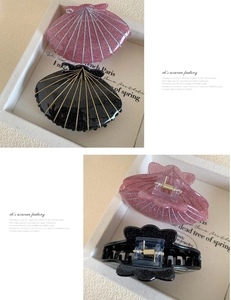 Détails de pinces à cheveux en forme de coquillage avec fini scintillant rose et noir