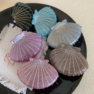 Élégante Pince à Cheveux en Acrylique Forme Coquille pour Femmes Pince à Cheveux Pailletée avec Strass Accessoires Cheveux
