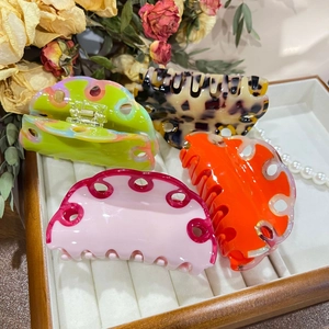 Chic multi-color acetate hair claw clips set with wave hollow design for women
