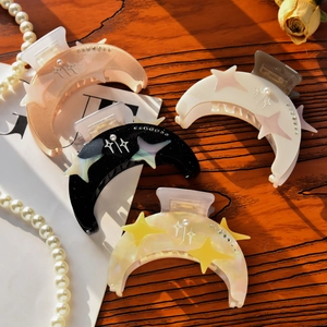 Starry crescent moon acetate hair claw clips with pearls and rhinestones in four colors