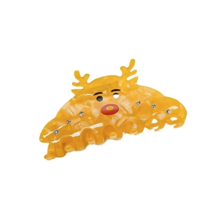 Cute reindeer hair claw clip in yellow acetate with sparkling rhinestone decorations