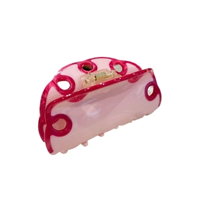 Haarklammer aus Essigsäure in Rosa und Rot mit hohlen Punkten und Metallfeder-Design
