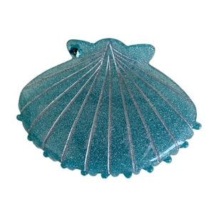 Pince à cheveux élégante en forme de coquillage bleu en acrylique avec strass brillants
