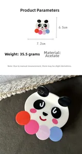 Vue détaillée des dimensions de la pince à cheveux panda en acétate de 7,2 cm