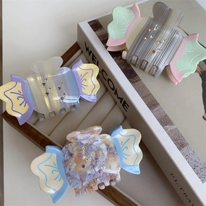 Chic acetate candy-shaped hair claws with rhinestones in macaron colors for women