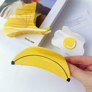 Fashion Acetate Hair Claw Creative Ginkgo Leaf Banana Fried Egg Shape Hair Clip Elegant Yellow Headwear For Women Daily Dating