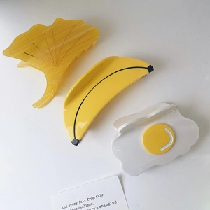 Ginkgo leaf, banana and egg shaped acetate hair claw clips set for women