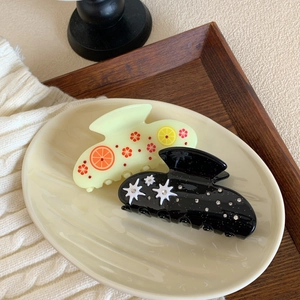 Acetate hair claw set with fruit prints and starry rhinestones for elegant styling