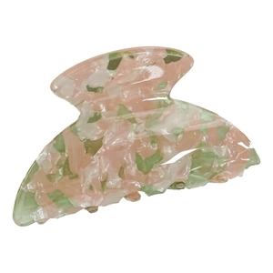 Elegant marble pattern acetate hair claw clip with floral pink and green textures