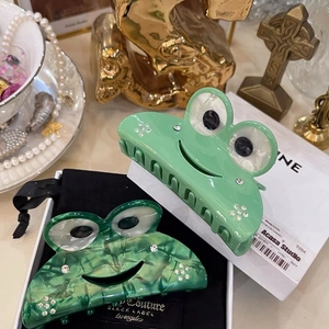 Süße Frosch Geformte Acetat Haarkralle Für Damen Strass Eingelegt Grüne Marmor Textur Haifischclip Mode Haarschmuck