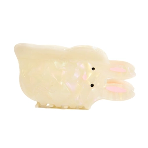 Cute bunny shaped acetate hair claw clip with creamy white pearlescent finish