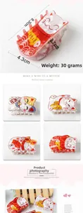Vue détaillée des dimensions de la pince à cheveux Maneki Neko en acrylique rouge