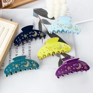 Pince à Cheveux Lune et Étoile en Strass Grande Pince Shark en PVC pour Femmes Accessoire de Cheveux Élégant