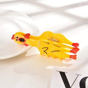 Pince à cheveux poulet jaune amusante avec strass et finition en acétate