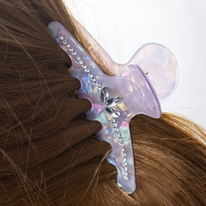 Élégante Pince à Cheveux Papillon en PVC avec Strass pour Femmes Grande Pince à Cheveux Faite à la Main Accessoires de Coiffure de Mode pour Fête Quotidienne