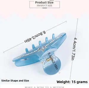Dimensions détaillées de la pince à cheveux en strass bleu avec mesures en cm et pouces