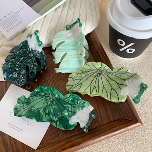 Acetate Leaf Frog Shaped Hair Claw Clip Handmade Botanical Monstera Lotus Leaf Hairpin With Rhinestone For Women Daily Jewelry