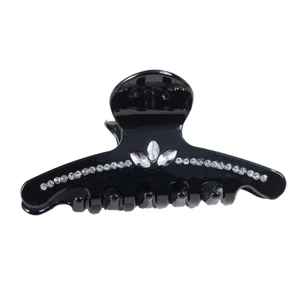 Pince à cheveux noire élégante avec strass brillants et motif floral pour les femmes