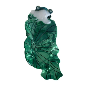 Creative green acetate lotus leaf hair claw clip with frog design and marble texture