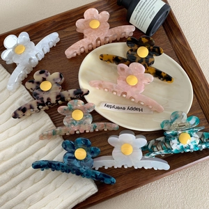 Grande Pince à Cheveux Fleur en Acétate Élégante Marbre Écaille de Tortue Marguerite Shark Clip Accessoires de Coiffure Femme