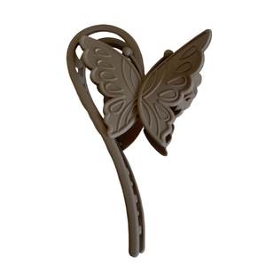 Matte dark coffee butterfly hair claw clip with vintage embossed wings for women